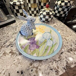 OOAK Hand painted Porcelain tray with irises
